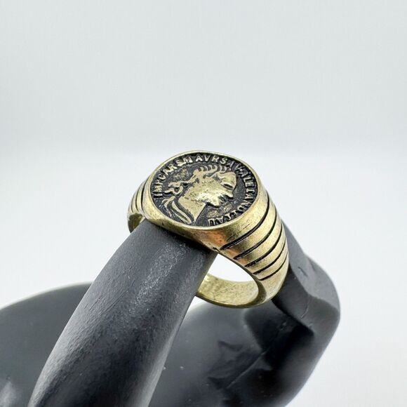 Vintage Coin Ring Roman  Gold Tone Men's Emperor Profile Signet Style Retro Bold - Picture 4 of 10